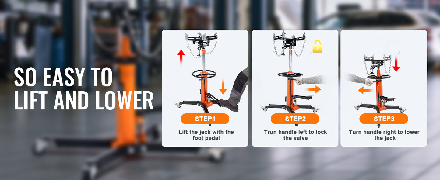 VEVOR Transmission Jack 1322 LBS Hydraulic Telescoping Transmission Jack 32"-67" High Lift Floor Jack Stand Lift Hoist Garage