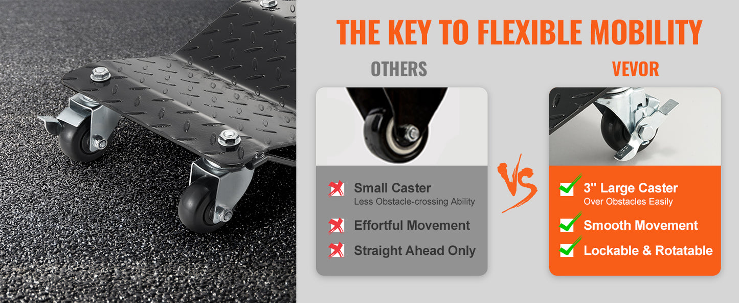 VEVOR Car Tire Wheel Trolley Dollies 2/4PCS 1500 Lbs Weight Capacity Vehicle Skates Moving Tire with 4 Casters Auto Repair Mover