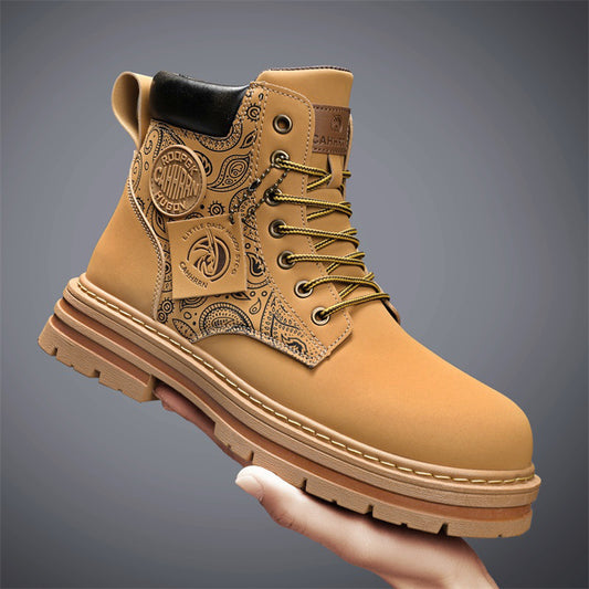 Men's high top boots autumn and winter outdoor casual workwear shoes retro frosted surface thick soled yellow boots