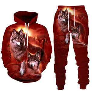 Men's Simple 3D Printed Hoodie Sweatpants Suit