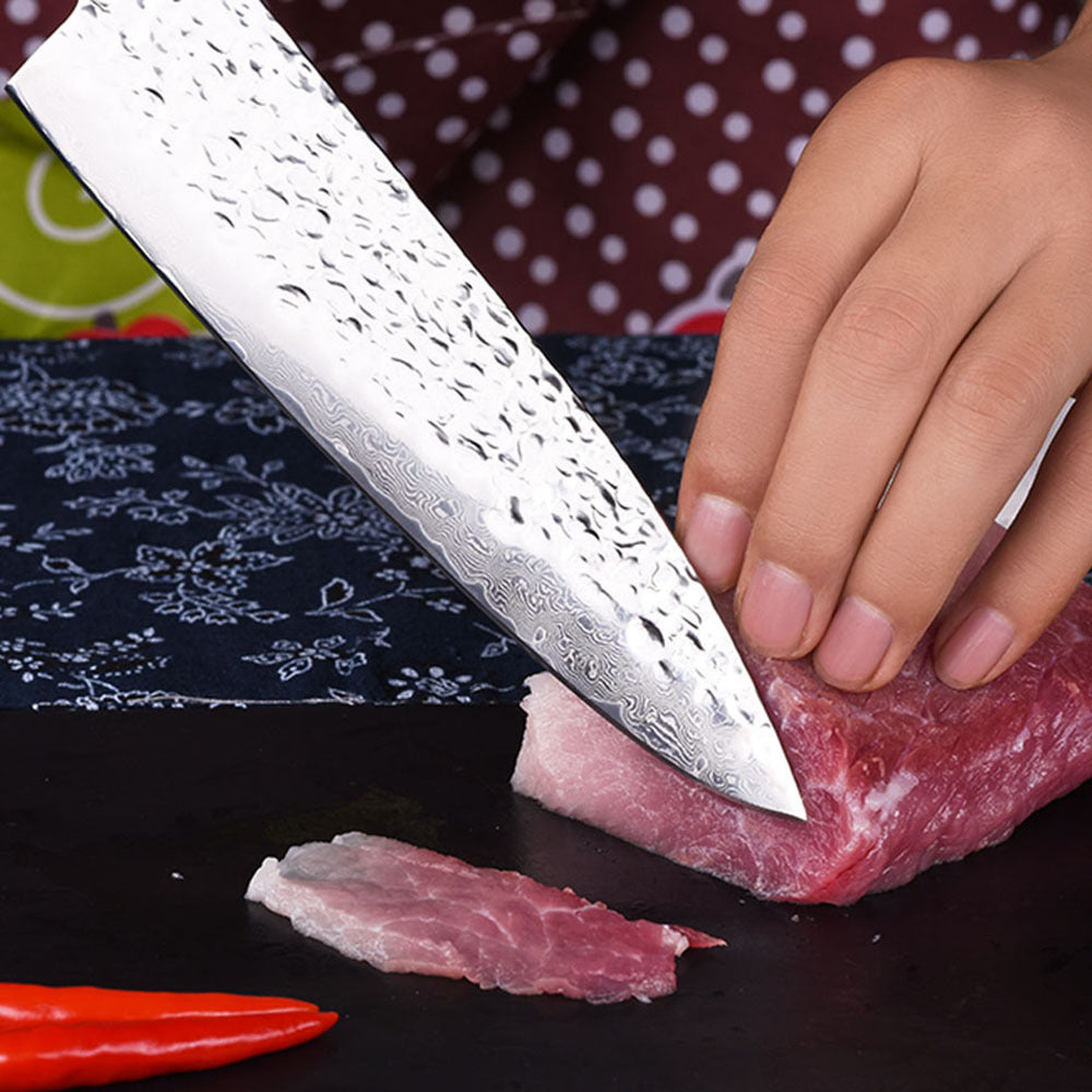Solid Wood Damascus 8-Inch Slicing Knife Hammer Pattern Chef's Knife Exquisite Kitchen Knife Meat Cutting Knife