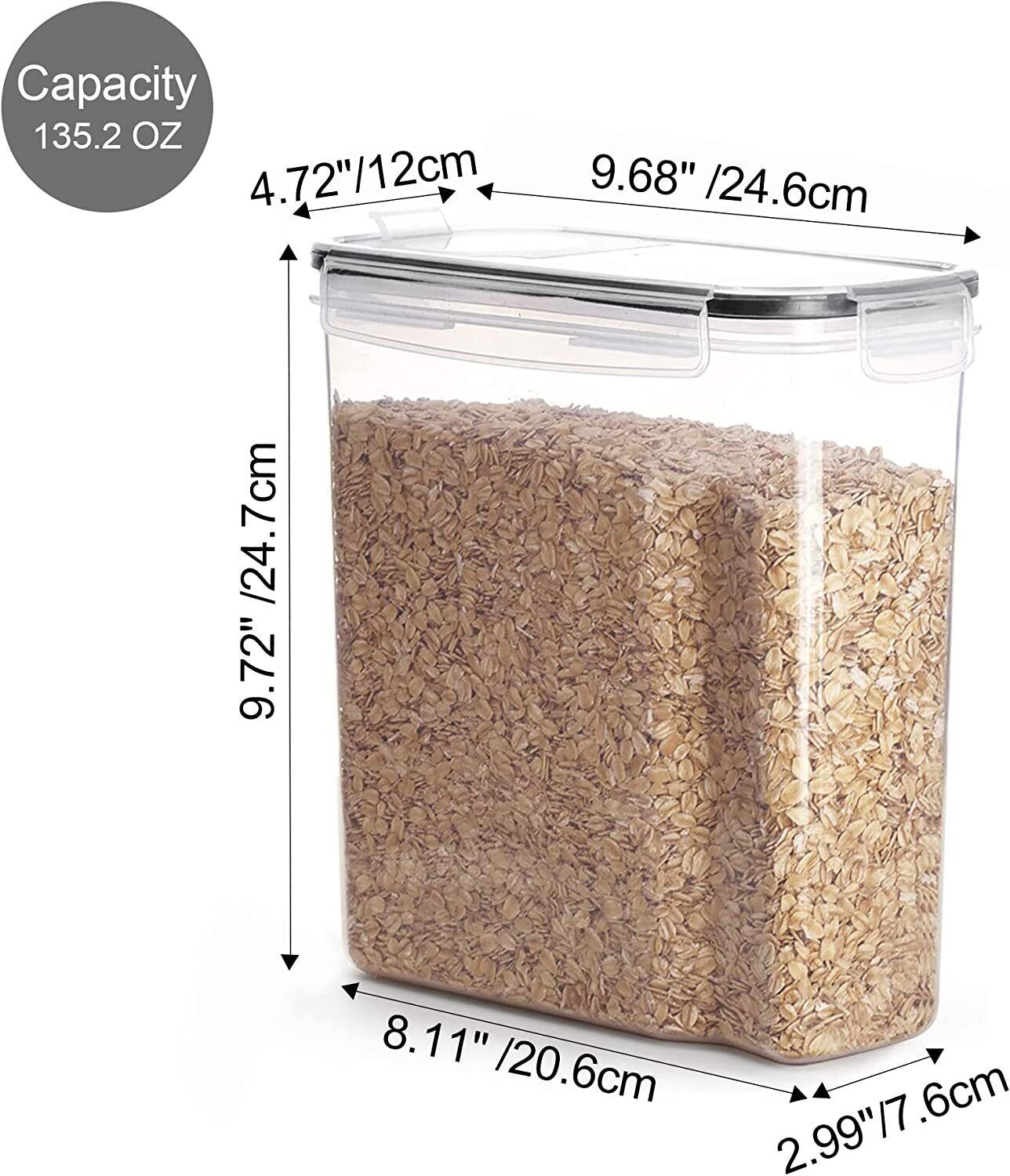 SET OF 4 AIR TIGHT STORAGE CONTAINERS CEREAL FOOD DRY KITCHEN PATRY DISPENSER