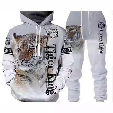 Men's Simple 3D Printed Hoodie Sweatpants Suit