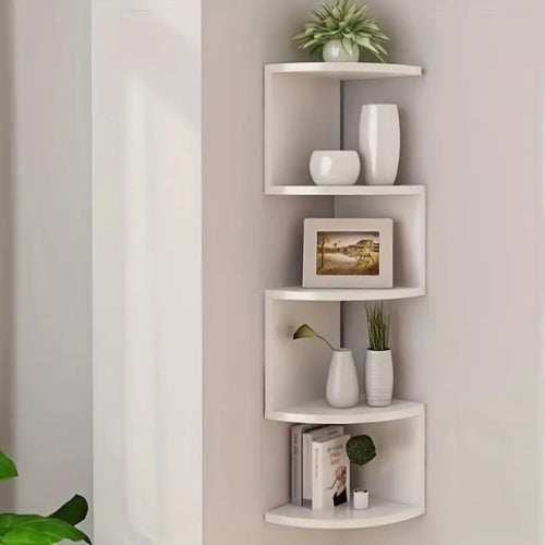 New 5 Tier Floating Wall Shelves Corner Shelf Storage Display Bookcase Unit