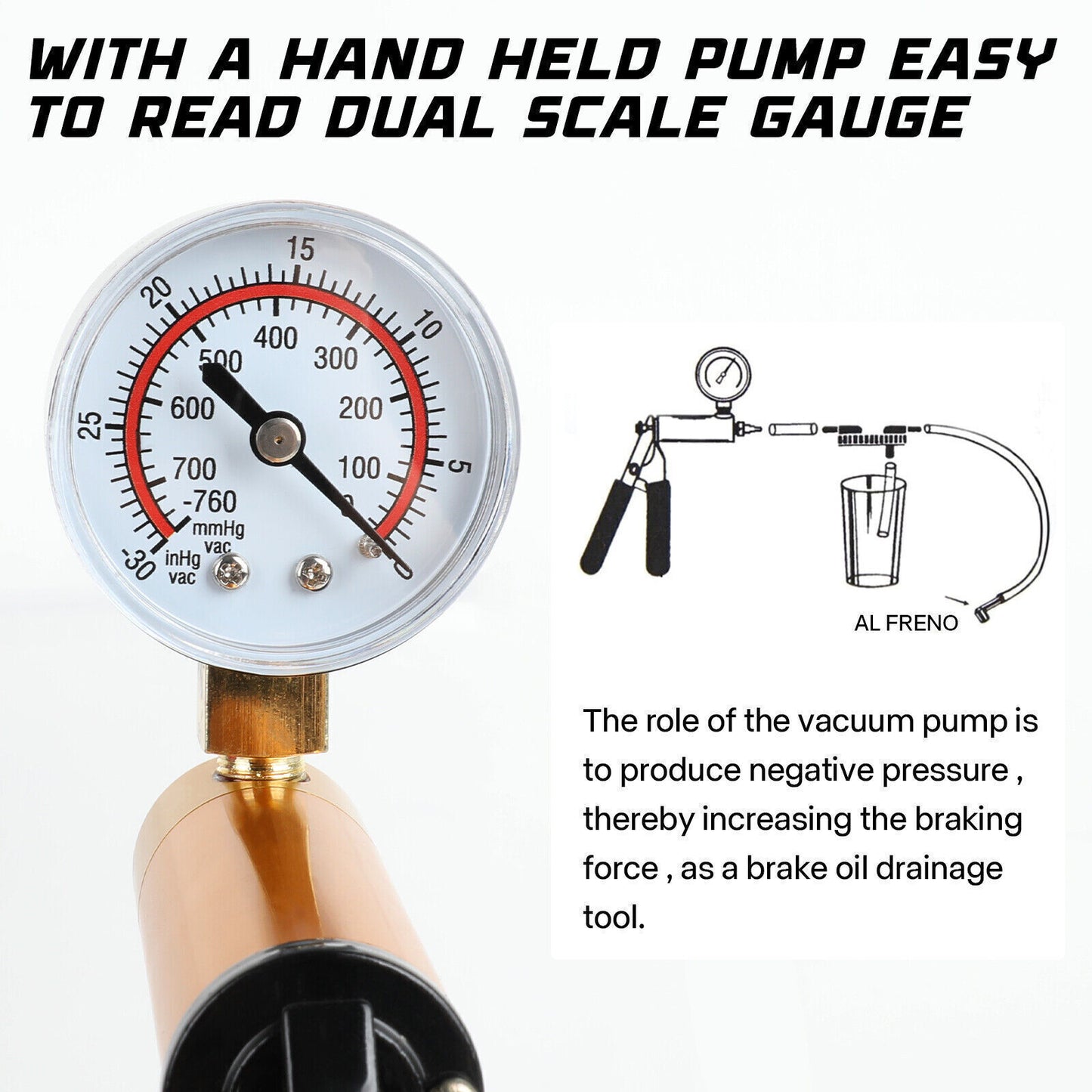 HAND VACUUM  HELD BRAKE BLEEDER TESTER SET BLEED CAR MOTORBIKE BLEEDING KIT