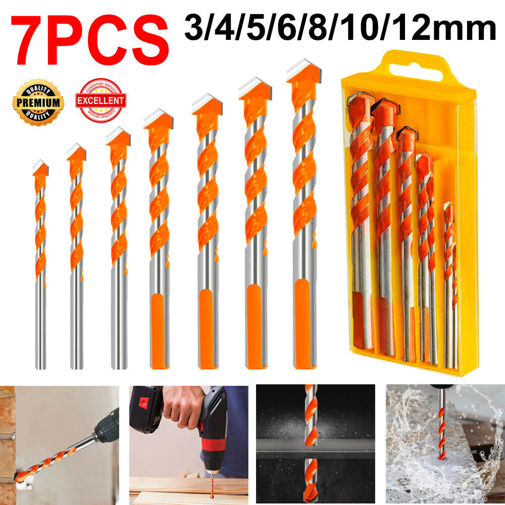 7x Masonry Drill Bit Set Extra Tough Carbide Drill Bits For Stone Concrete Brick