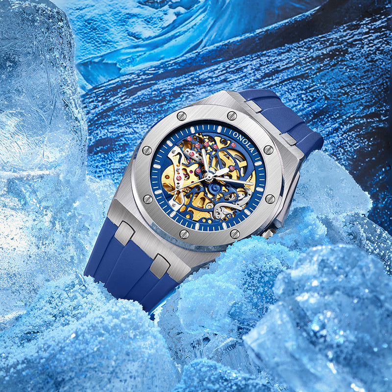 Fully automatic mechanical watch for men fashionable multi-color waterproof watch