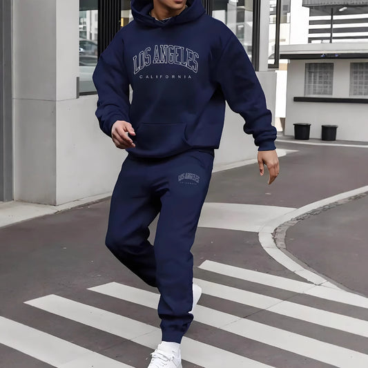 Fleece-lined Letter Print Tracksuit set Sweatshirt And Sweatpants Men