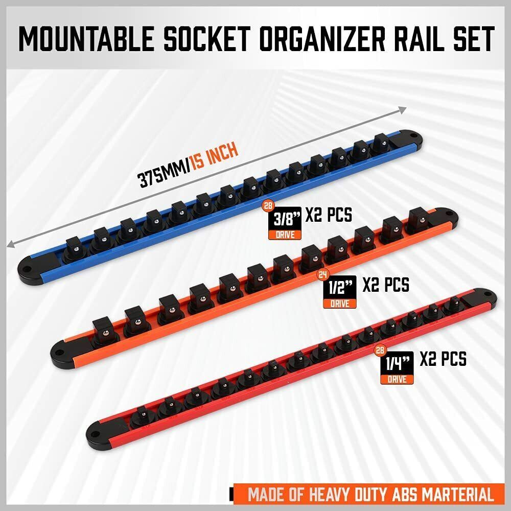 6pc Socket Organizer Mountable Sliding Holder Rail Rack Tool Storage