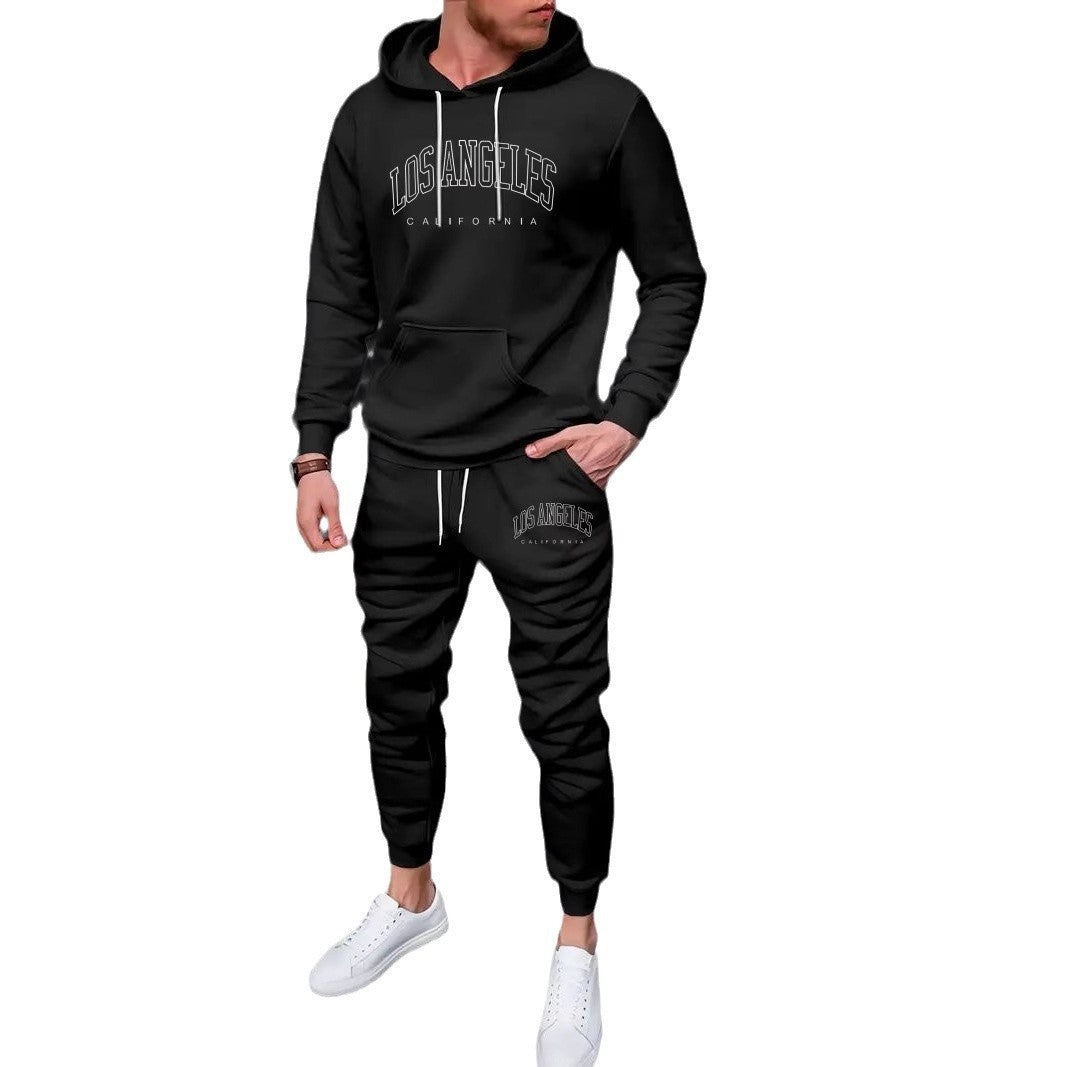 Fleece-lined Letter Print Tracksuit set Sweatshirt And Sweatpants Men