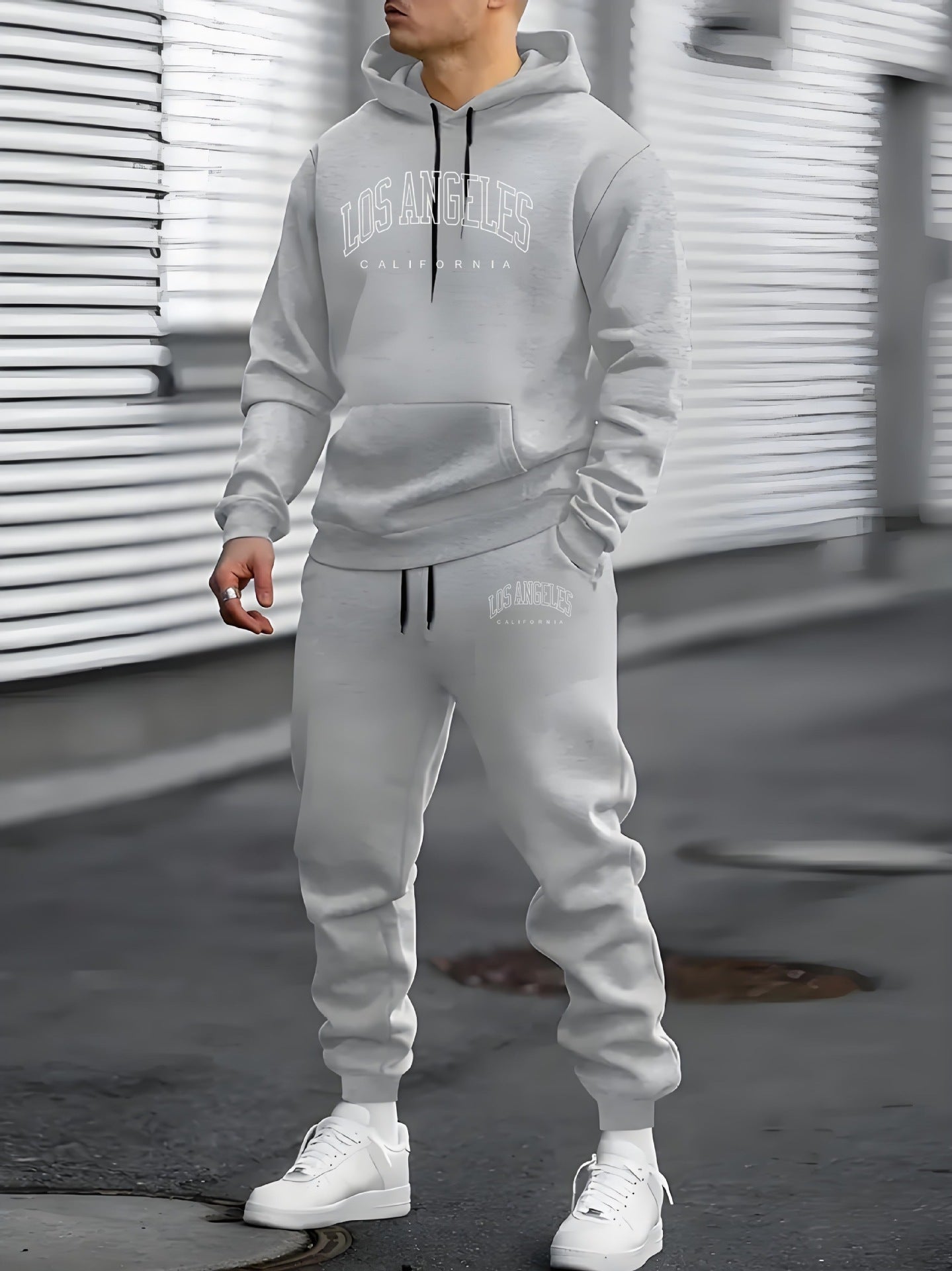 Fleece-lined Letter Print Tracksuit set Sweatshirt And Sweatpants Men