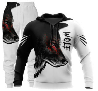 Men's Simple 3D Printed Hoodie Sweatpants Suit