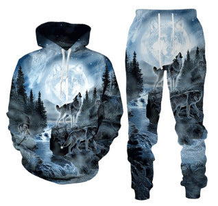 Men's Simple 3D Printed Hoodie Sweatpants Suit