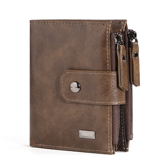 Business Leather Thin Short Men's Wallet Zipper Wallet Money Ticket Holder