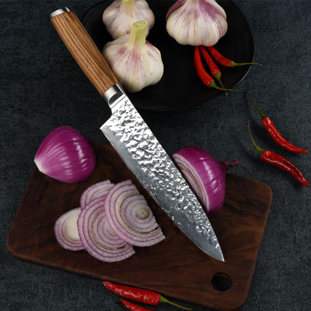Solid Wood Damascus 8-Inch Slicing Knife Hammer Pattern Chef's Knife Exquisite Kitchen Knife Meat Cutting Knife