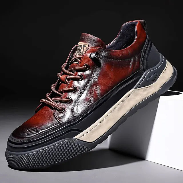 New Mens Shoes Lace Up Real Leather Sports Sneakers Fashion Genuine Leather Shoe Men Leisure Shoes Man Casual Sport Shoes A002