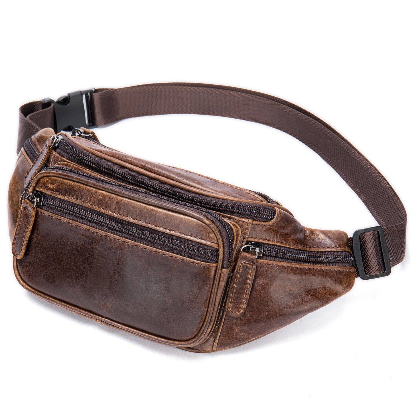 Men's sheepskin waist bag outdoor black mobile phone bag leisure sports crossbody chest bag