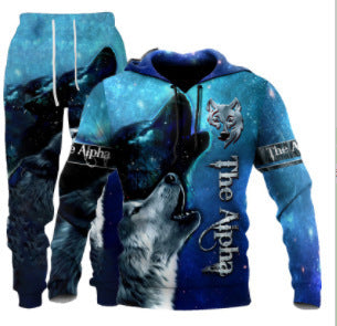 Men's Simple 3D Printed Hoodie Sweatpants Suit