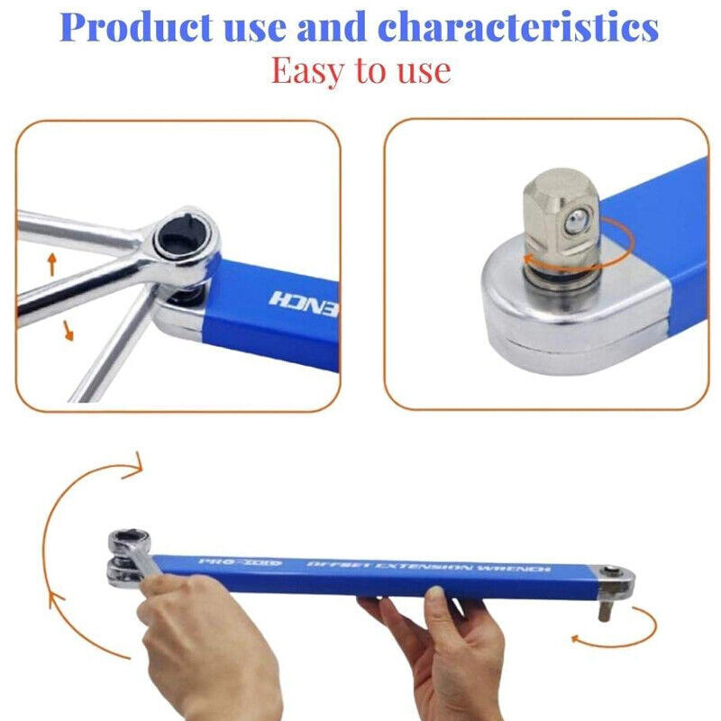 Spanner Extension Wrench Set Offset Ratchet Spanner With Adapters Multifunction-