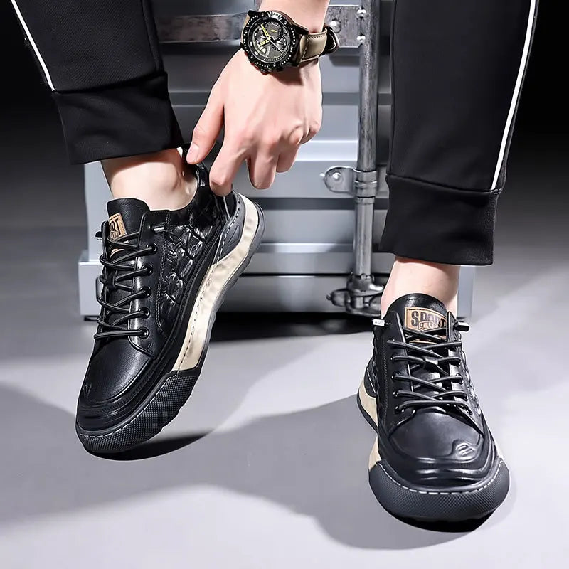 New Mens Shoes Lace Up Real Leather Sports Sneakers Fashion Genuine Leather Shoe Men Leisure Shoes Man Casual Sport Shoes A002