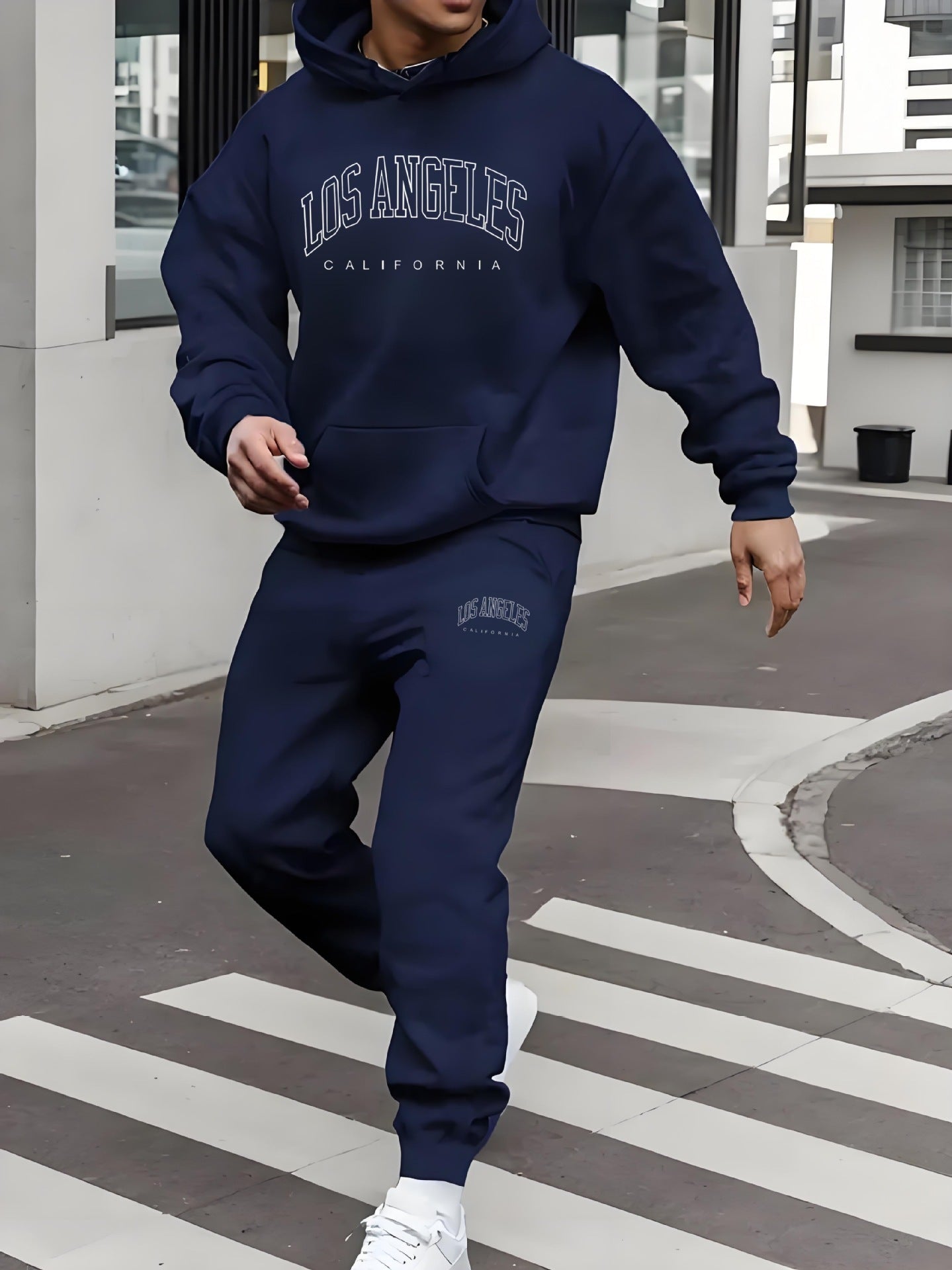 Fleece-lined Letter Print Tracksuit set Sweatshirt And Sweatpants Men