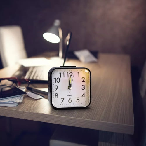 Quartz Alarm Clock With Night Light No Tick Snooze Silent Small Bedside Clock