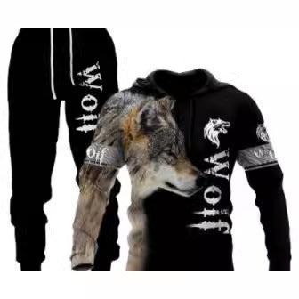 Men's Simple 3D Printed Hoodie Sweatpants Suit