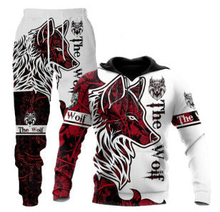 Men's Simple 3D Printed Hoodie Sweatpants Suit