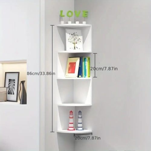 New 5 Tier Floating Wall Shelves Corner Shelf Storage Display Bookcase Unit