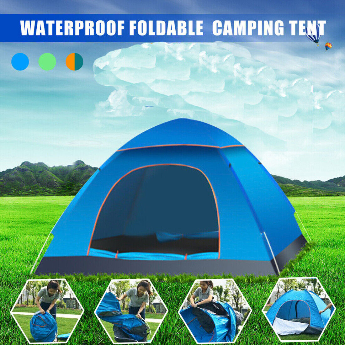 3-4 Person Automatic  Up Outdoor Hiking Camping Tent Waterproof UV Protection