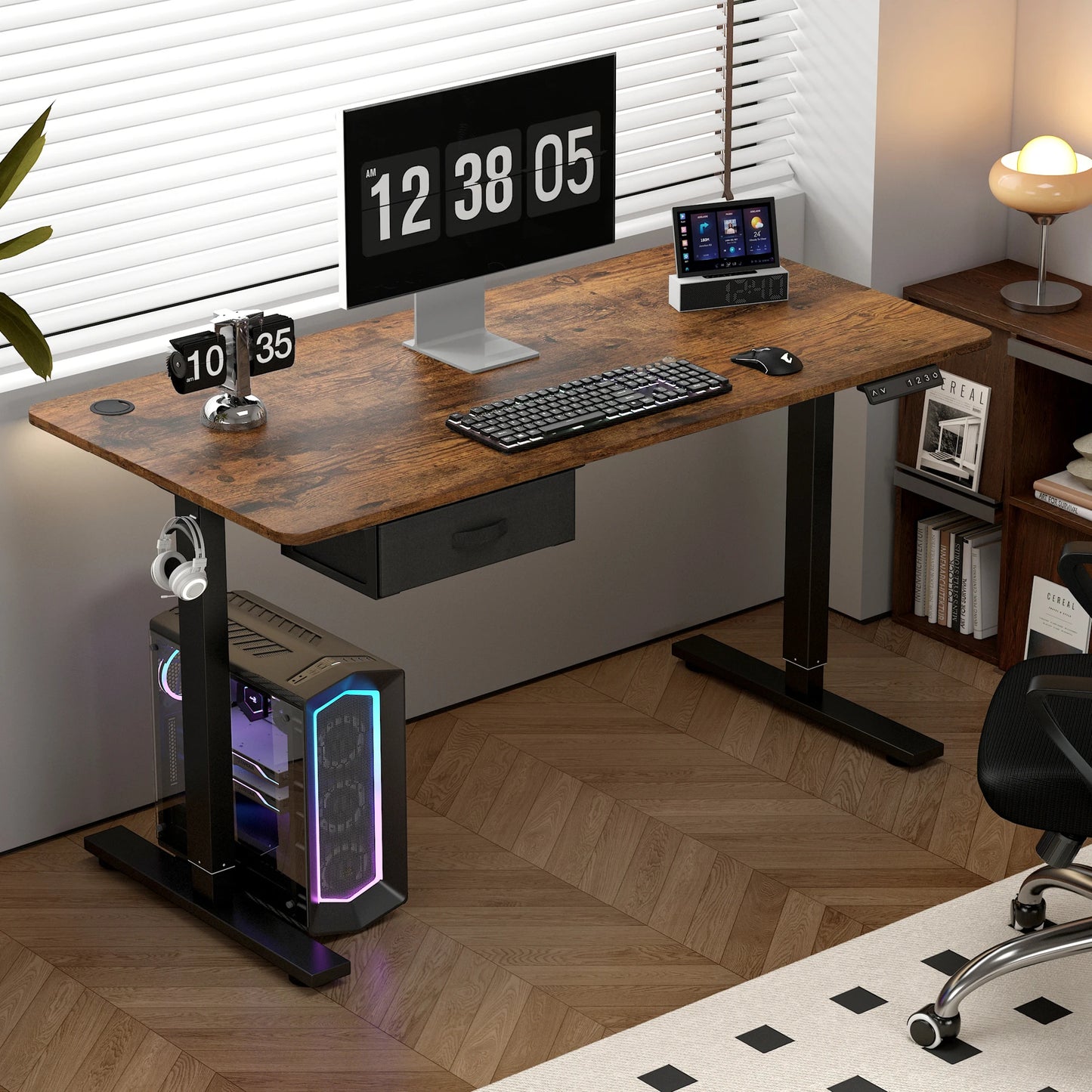 Electric Standing Desk Sit Stand Table Height Adjustable Electric Computer Desk USB Charging Port Drawer for Home Office-120cm