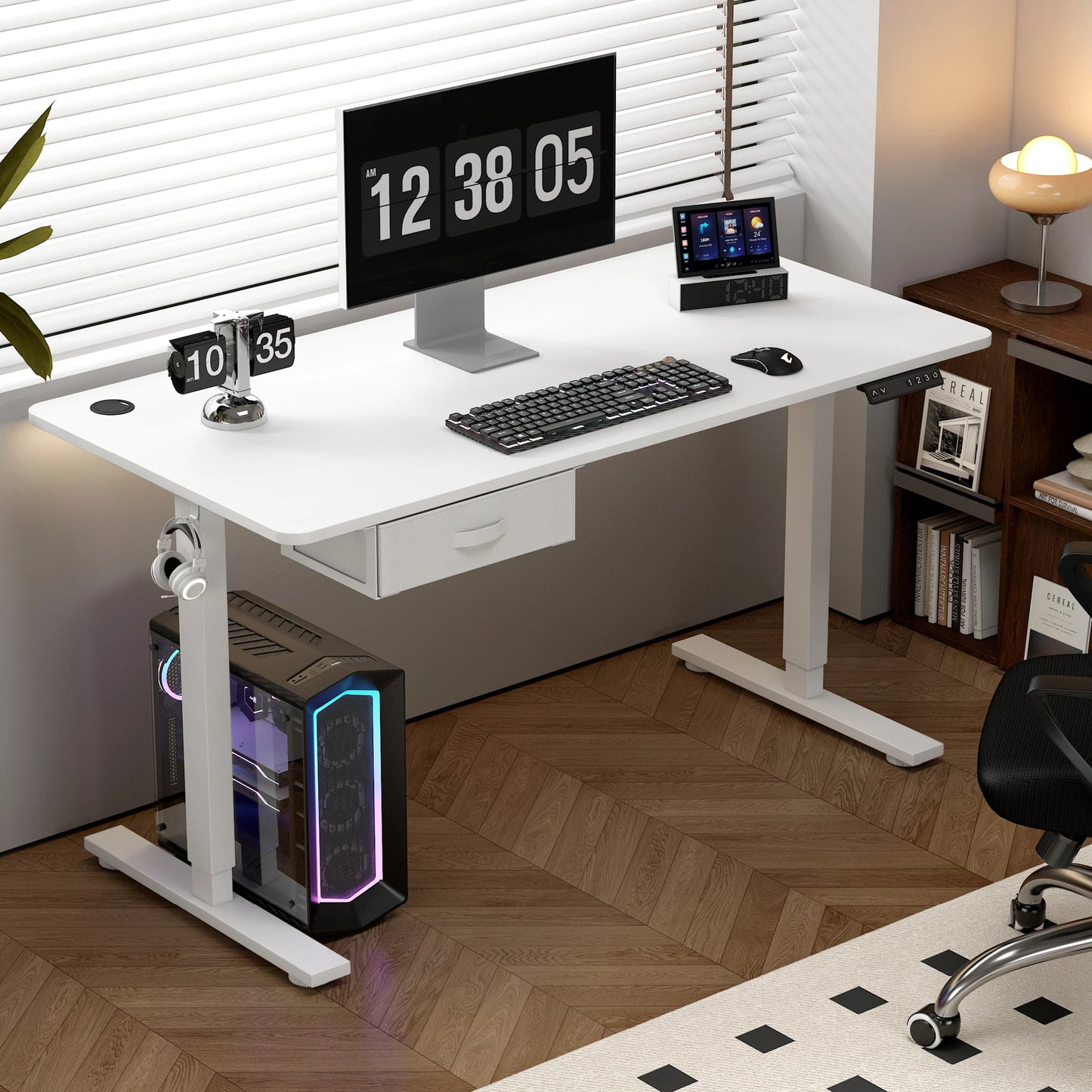 Electric Standing Desk Sit Stand Table Height Adjustable Electric Computer Desk USB Charging Port Drawer for Home Office-120cm