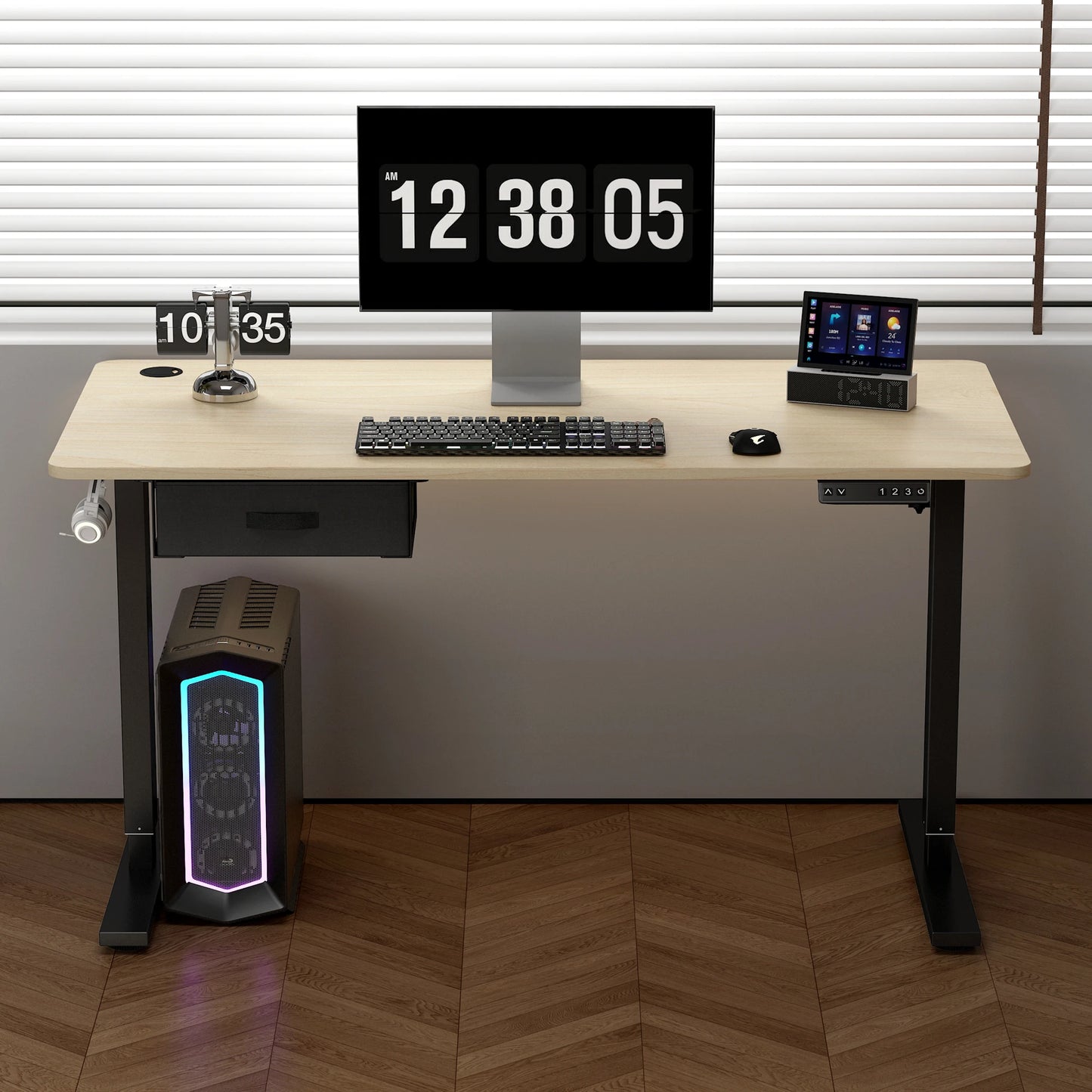 Electric Standing Desk Sit Stand Table Height Adjustable Electric Computer Desk USB Charging Port Drawer for Home Office-120cm