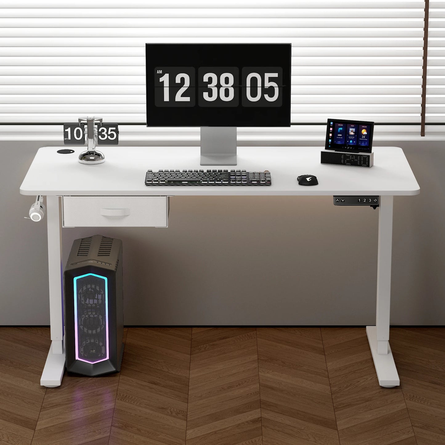 Electric Standing Desk Sit Stand Table Height Adjustable Electric Computer Desk USB Charging Port Drawer for Home Office-120cm
