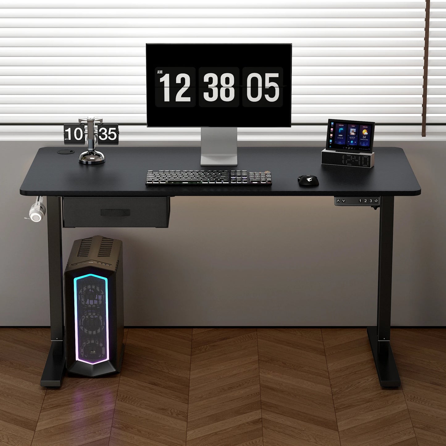 Electric Standing Desk Sit Stand Table Height Adjustable Electric Computer Desk USB Charging Port Drawer for Home Office-120cm
