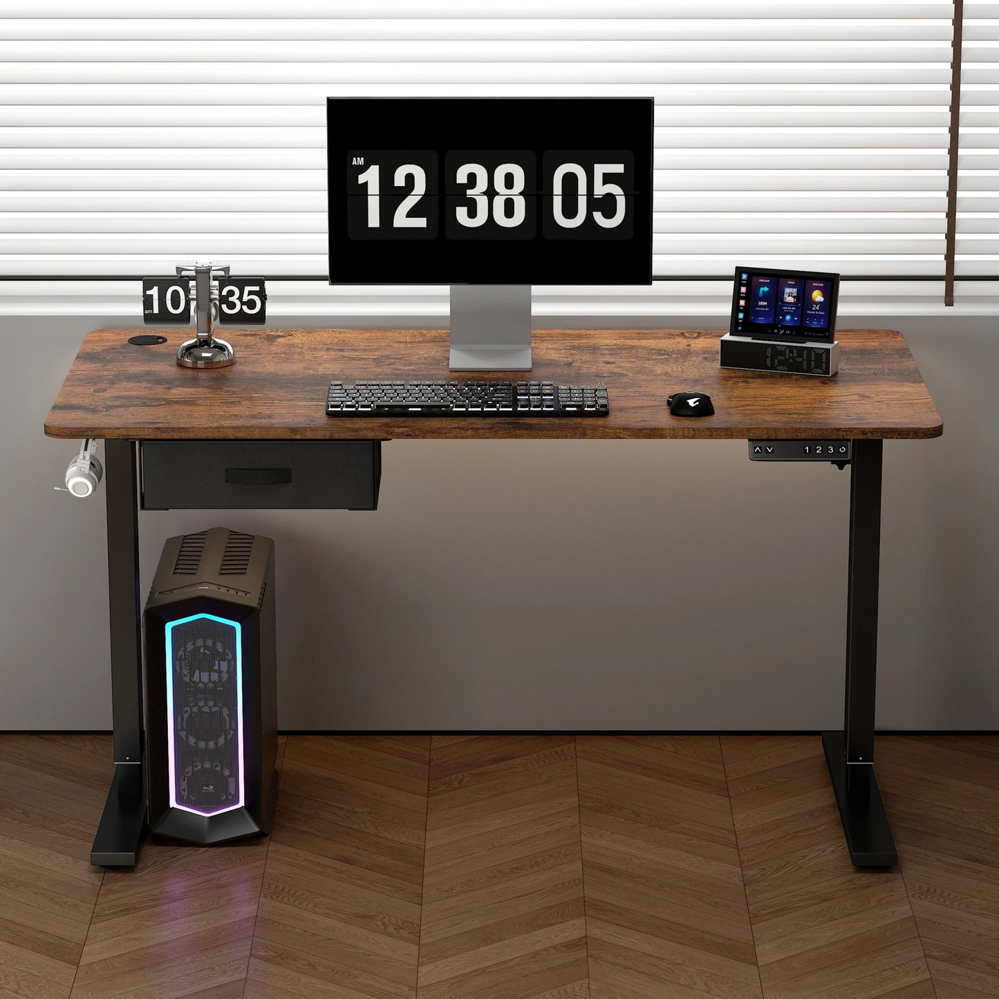 Electric Standing Desk Sit Stand Table Height Adjustable Electric Computer Desk USB Charging Port Drawer for Home Office-120cm