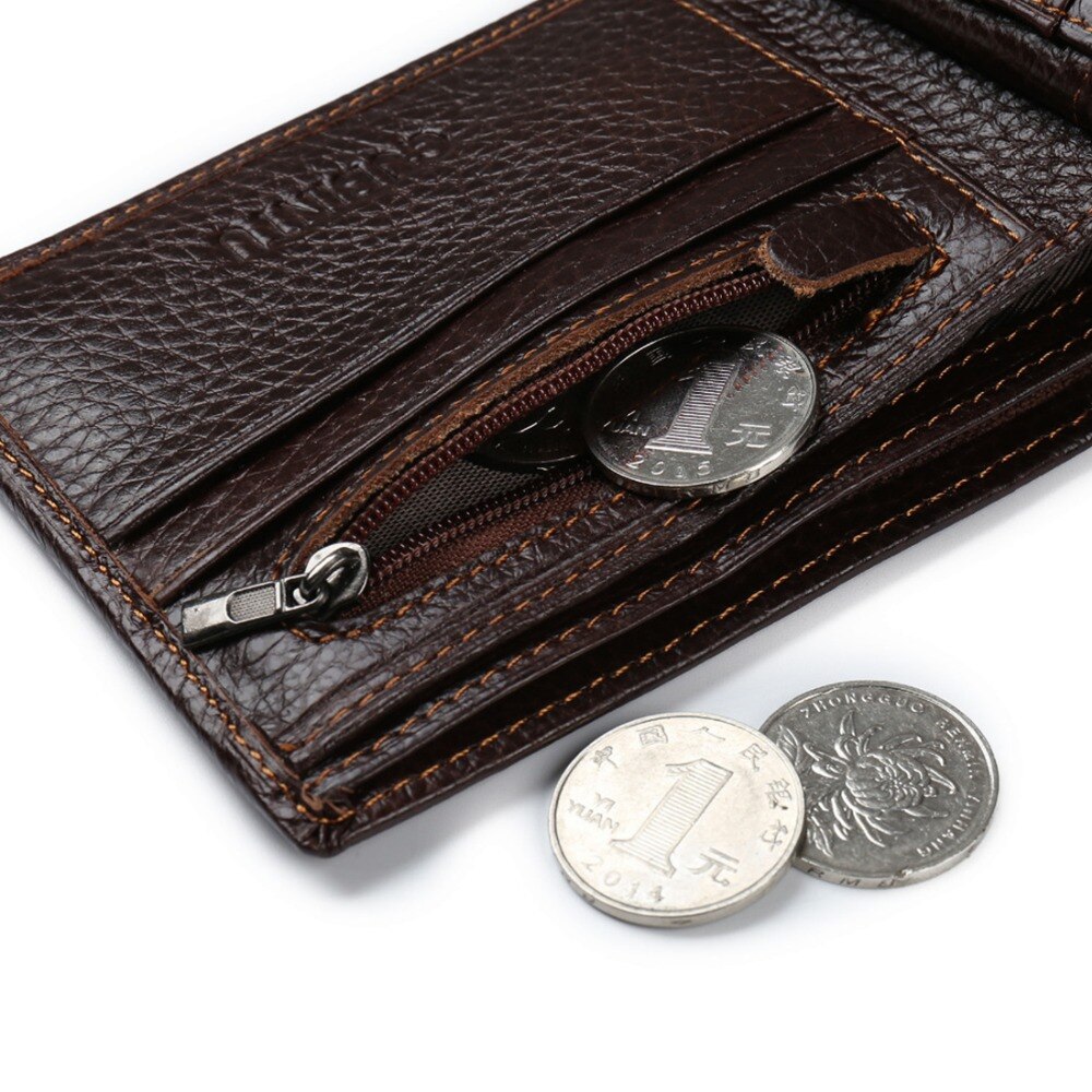 Genuine Leather Men Wallets Coin Pocket Zipper Real Men's Leather Wallet with Coin High Quality