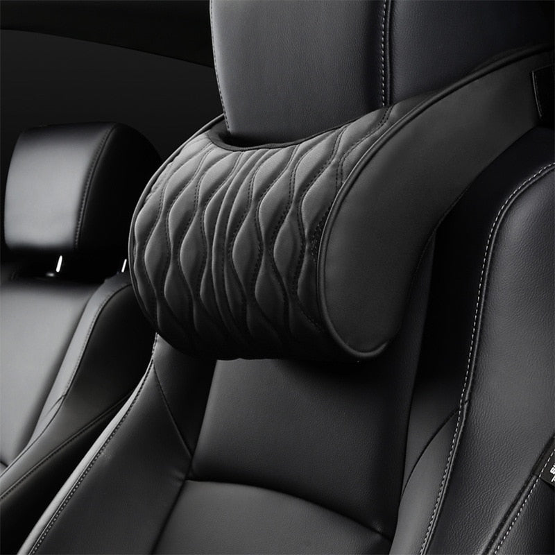 Memory Foam Car Headrest Pillow Leather Embroidered