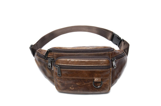 Men's sheepskin waist bag outdoor black mobile phone bag leisure sports crossbody chest bag