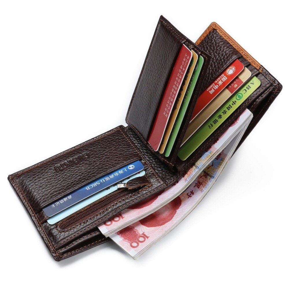 Genuine Leather Men Wallets Coin Pocket Zipper Real Men's Leather Wallet with Coin High Quality