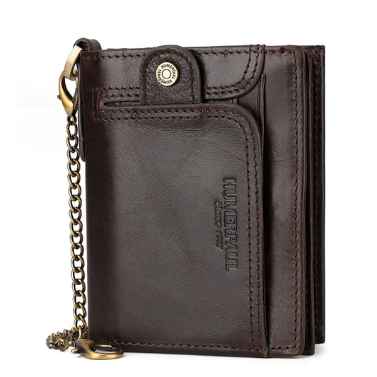 Men's Wallet Leather Zipper Wallet Large Capacity Multi-Card Coin Pocket