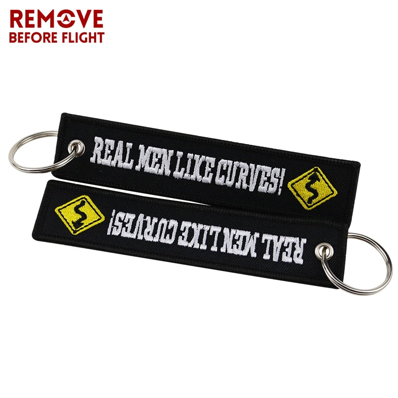Fashion Motorcycle Cars Keychain Embroidery Real Men Like Curves Keyring Key Fobs