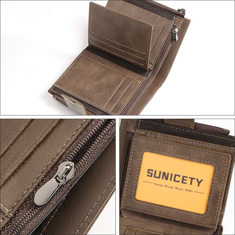 Business Leather Thin Short Men's Wallet Zipper Wallet Money Ticket Holder