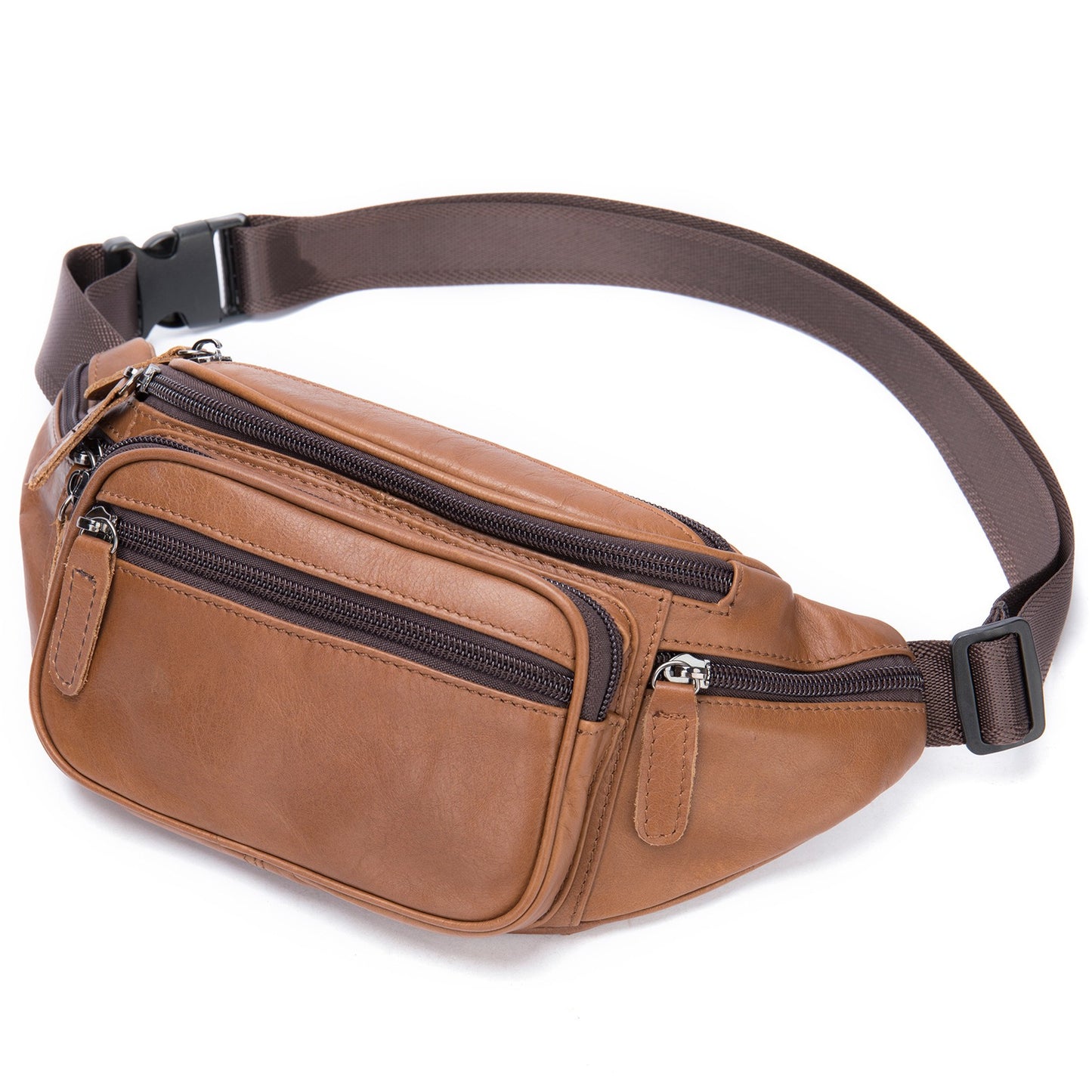 Men's sheepskin waist bag outdoor black mobile phone bag leisure sports crossbody chest bag
