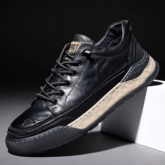 New Mens Shoes Lace Up Real Leather Sports Sneakers Fashion Genuine Leather Shoe Men Leisure Shoes Man Casual Sport Shoes A002