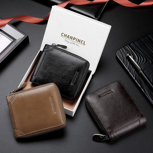 Men's Wallet Leather Zipper Wallet