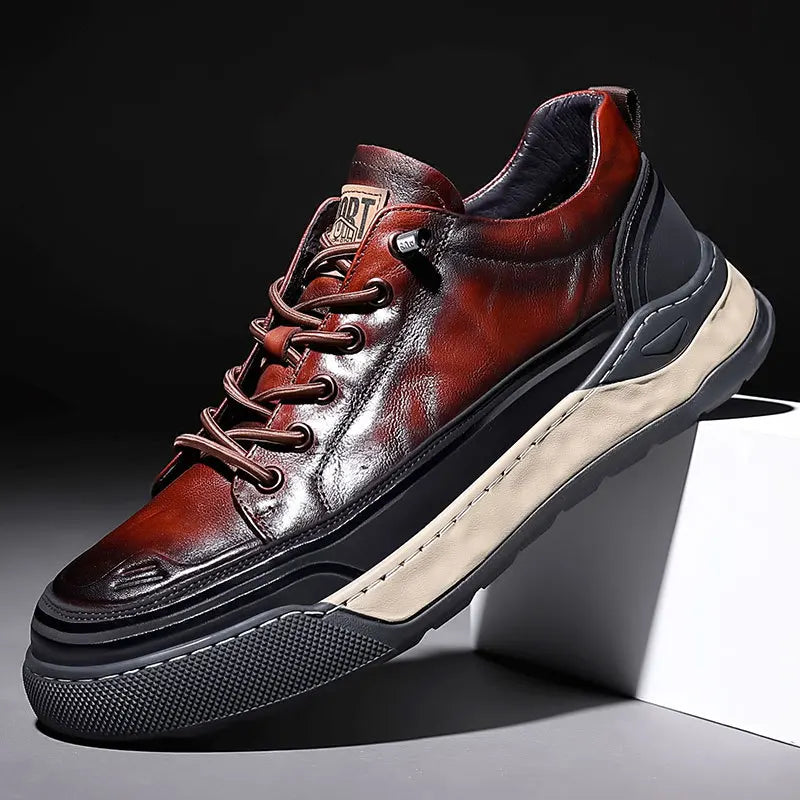 New Mens Shoes Lace Up Real Leather Sports Sneakers Fashion Genuine Leather Shoe Men Leisure Shoes Man Casual Sport Shoes A002