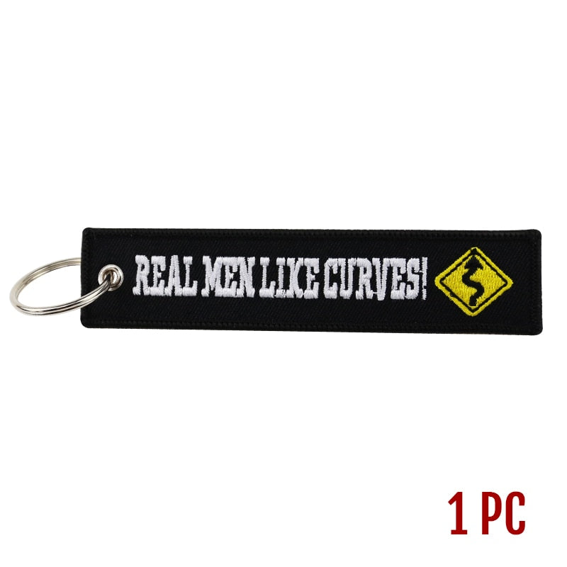 Fashion Motorcycle Cars Keychain Embroidery Real Men Like Curves Keyring Key Fobs
