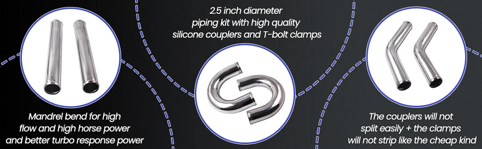 2.5 inch 64mm Universal Aluminum Intercooler Turbo Piping Kit+ Silicone+Clamp