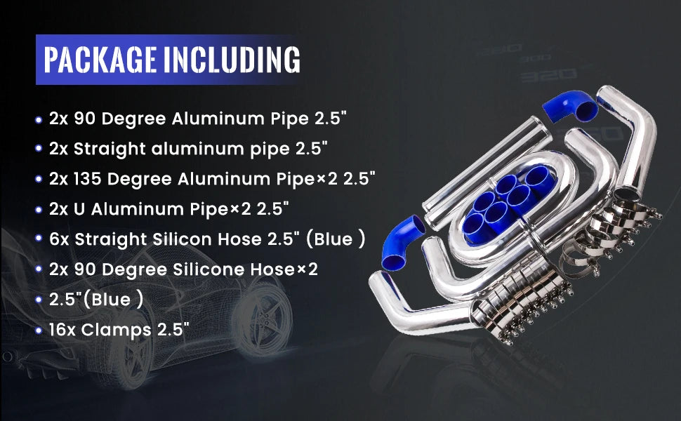 2.5 inch 64mm Universal Aluminum Intercooler Turbo Piping Kit+ Silicone+Clamp